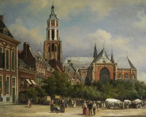 Eusebiuskerk in 1884 - Detail van een schilderij van Elias van Bommel