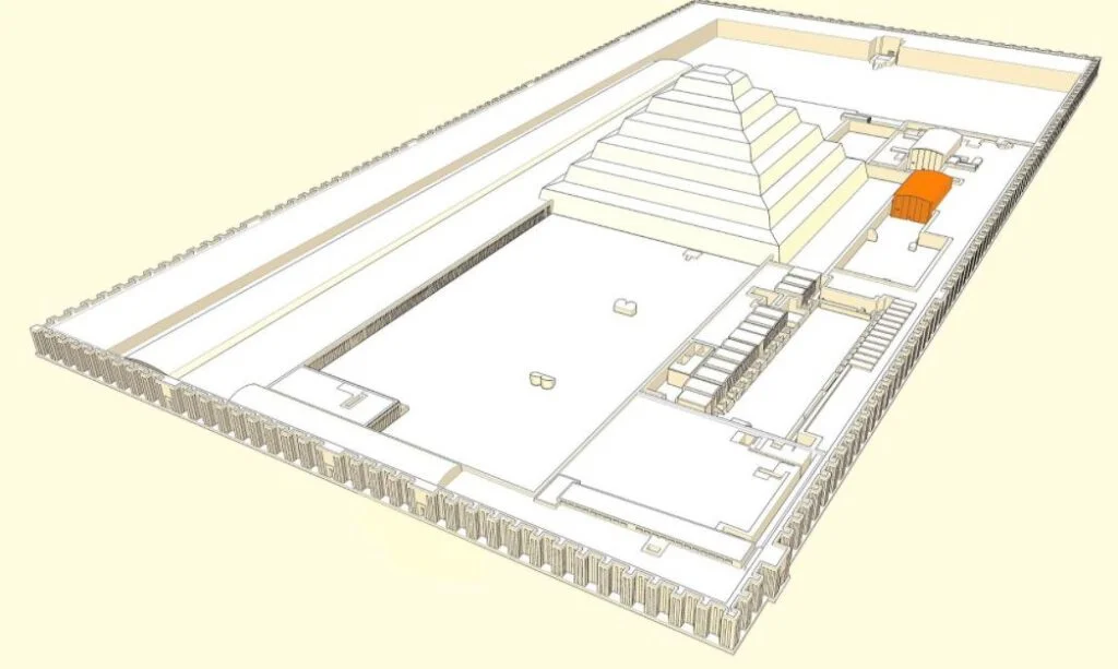 Overzicht van Djosers grafcomplex vanuit het zuidoosten 