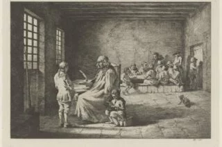 Schoolmeester met leerlingen in een klaslokaal, Jean Jacques de Boissieu, 1780 (collectie Rijksmuseum)