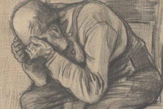 Vincent van Gogh, 'Studie ‘Worn out’', rond 24 november 1882. Timmermans potlood op aquarel papier, 48.8 x approx. 30 cm. (Privécollectie) - Detail