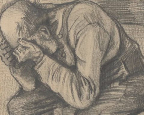 Vincent van Gogh, 'Studie ‘Worn out’', rond 24 november 1882. Timmermans potlood op aquarel papier, 48.8 x approx. 30 cm. (Privécollectie) - Detail