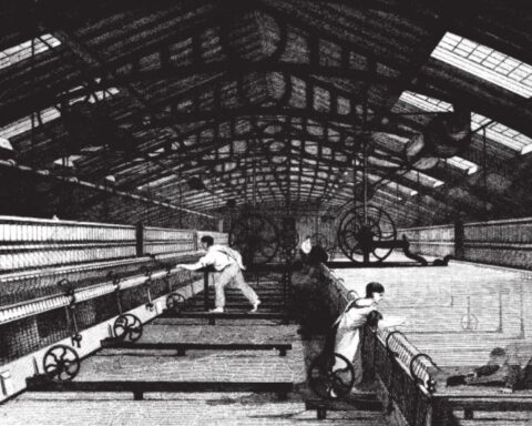 Kinderen aan het werk in een katoenspinnerij, 1835