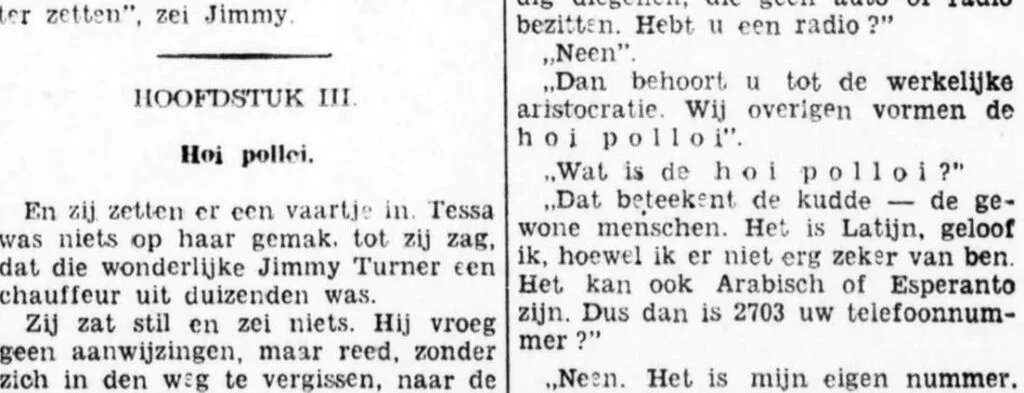Vermelding van 'hoi polloi' in het Bataviaasch Nieuwsblad