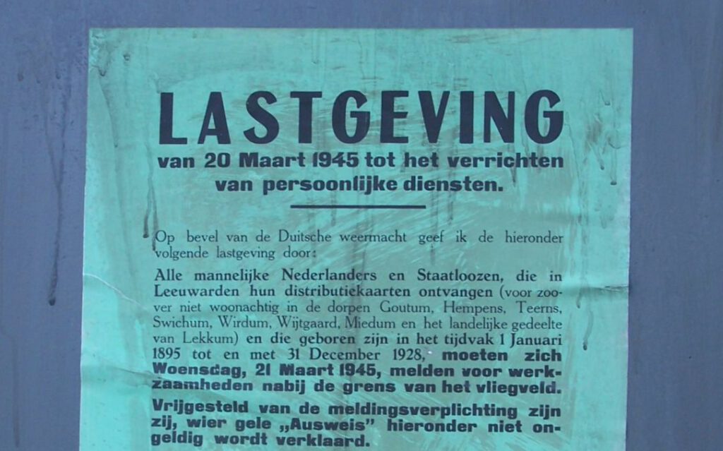 Oproep tot dwangarbeid in Friesland, 1945