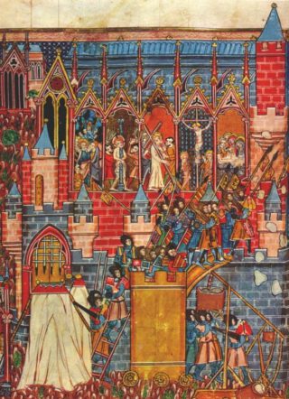 Belegering van Jeruzalem op een middeleeuws manuscript