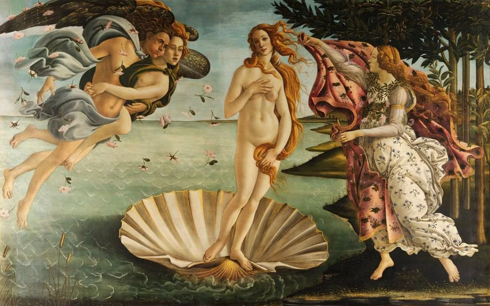 De geboorte van Aphrodite / Venus heeft in de loop der tijd veel kunstenaar geïnspireerd. Op dit beroemde schilderij van Sandro Botticelli (ca. 1483) toont de aankomst van de aankomst godin Cyprus, staande op een schelp.