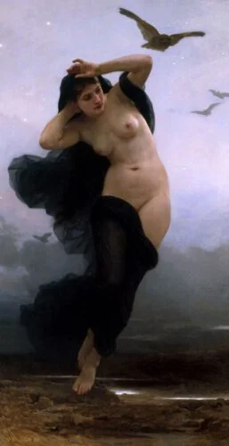 De godin Nyx, afgebeeld door W.A. Bouguereau (1825-1905)