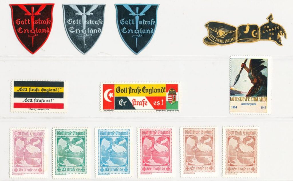 Gott Strafe England - lbum met patriottische Duitse postzegels