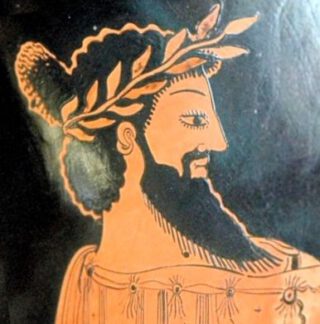 Portret van koning Croesus, Attisch rood aardewerken amphora, ca. 500-490 v. Chr.