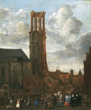 Deels ingestorte toren van de Sint-Michaelskerk in Zwolle - Jan Grasdorp, 1682