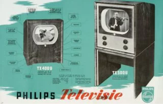 Philips adverteerde in 1951 voor toestellen met een superklein beeldscherm (22-31 centimeter). De toestellen werden vanwege het uiterlijk ‘hondenhok’ genoemd