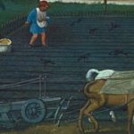 Een ploegende boer in de Middeleeuwen