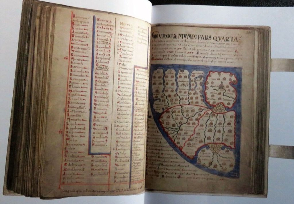 Afbeelding van de Europakaart in het Liber floridus (ca.1100) in 'De geschiedenis van België in 100 oude kaarten' (Chris Delarivière)