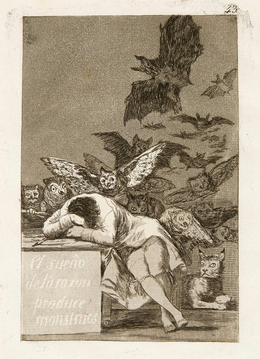 Uit de droom/de slaap van de rede ontspruiten monsters - Francisco de Goya, 1797–1799