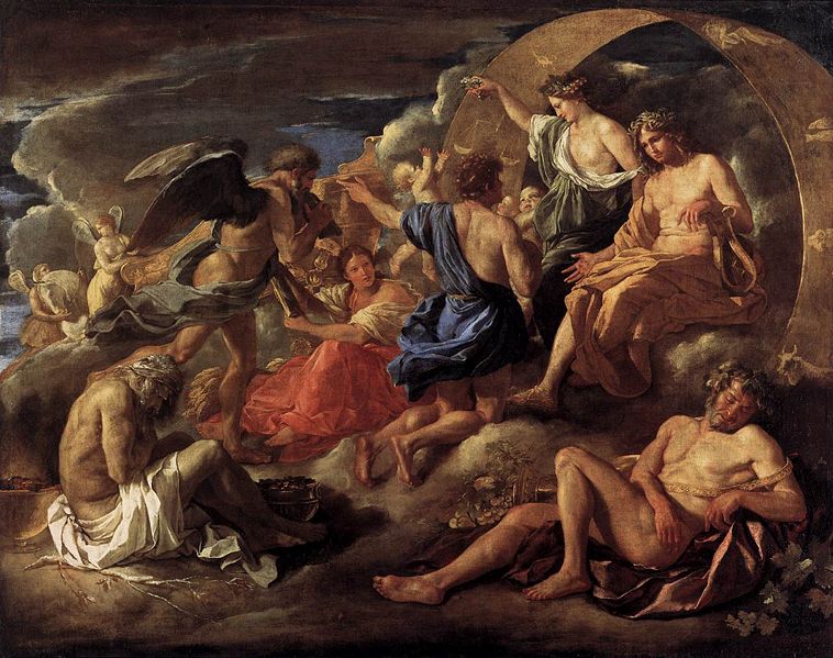 Helios en Phaeton met  Saturnus (Zeus) en de Vier Seizoenen - Nicolas Poussin, ca. 1635