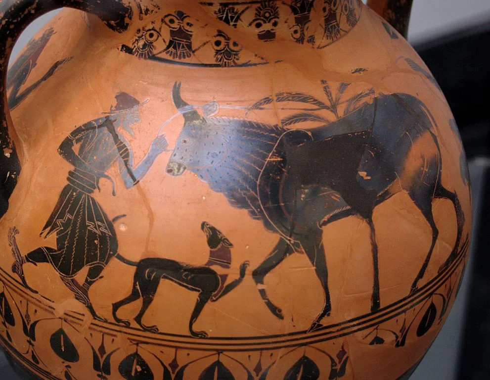 Hermes en Io op een Griekse amfora