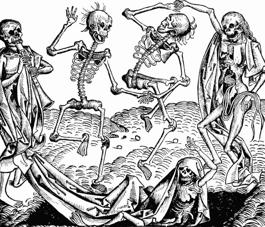 De danse macabre of dodendans, een in de laatmiddeleeuwse kunst vaak terugkerend thema.