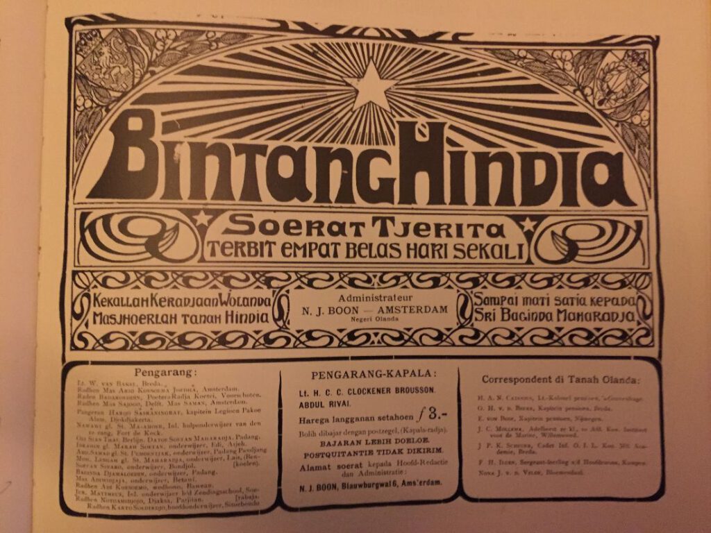 Voorpagina van Bintang Hindia zoals afgebeeld in Poezes ‘In het land van de overheerser’.