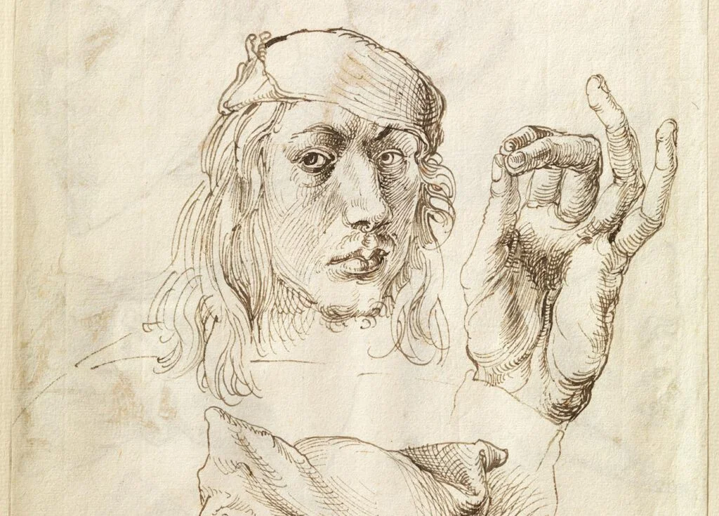 Getekend zelfportret van de jonge Dürer - Voorstudie, 1493