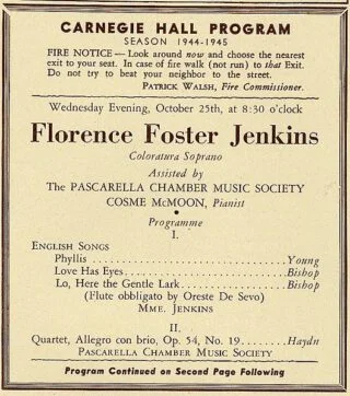 Programma bij het optreden van Florence Foster Jenkins in Carnegie Hall, 1944