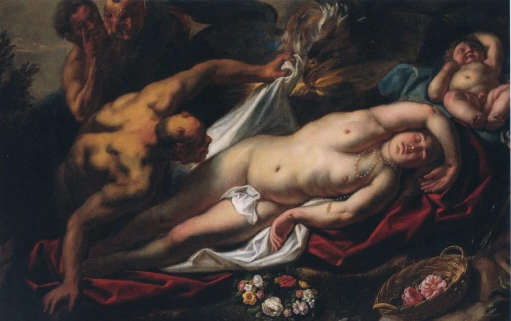 Jacob Jordaens, Slapende Antiope benaderd door Jupiter, 1660