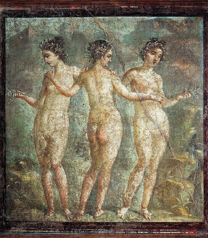 Romeins fresco van de drie Gratiën