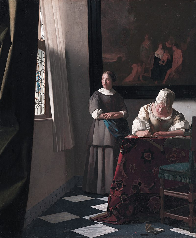 Schrijvende vrouw met dienstbode - Johannes Vermeer