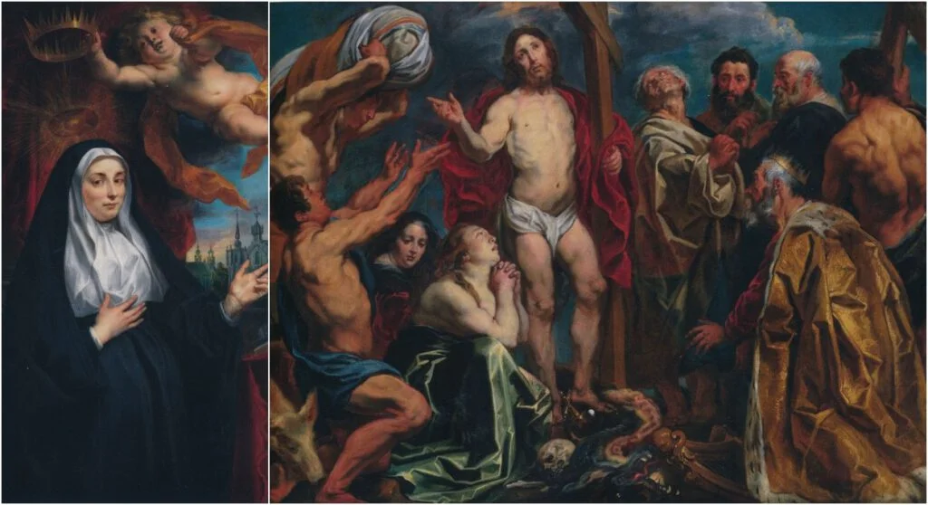 Links: Jacob Jordaens, Heilige Begga, c. 1635, © The Phoebus Foundation, Antwerpen | Rechts: Jacob Jordaens, Triomferende Christus en de negen boetelingen, c. 1635/40, © The Phoebus Foundation, Antwerpen