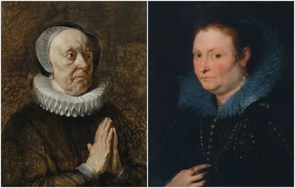 Links: Peter Paul Rubens, Portret van Anna Anthonis, ca 1615/18,© The Phoebus Foundation, Antwerpen. | Rechts: Antoon van Dyck, Portret van een dame, mogelijk een Genuese edelvrouw, 1627/28 © The Phoebus Foundation, Antwerpen