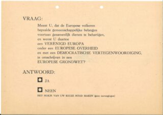 Het stembiljet van het proefreferendum in Bolsward en Delft (Gemeentearchief Súdwest-Fryslân)