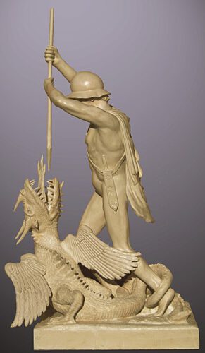 Sculptuur van Cadmus en de draak gemaakt door José Manuel Félix Magdalena
