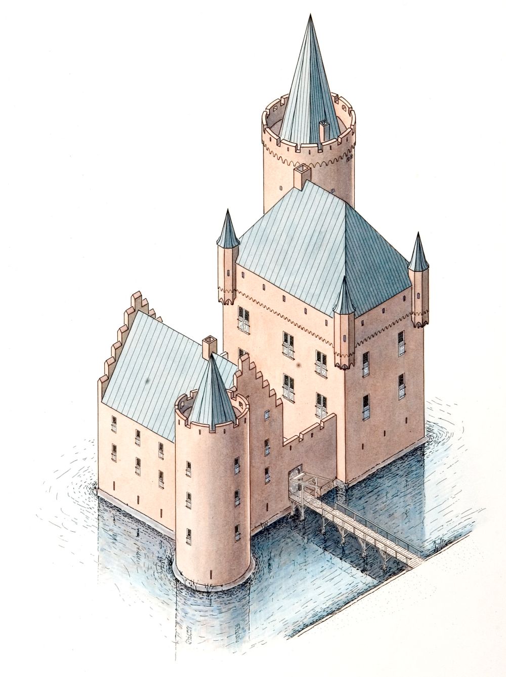Bouwfase 2 (eind 14e eeuw, burcht en toren