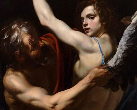 Daedalus en Icarus - Detail van een schilderij van Orazio Riminaldi