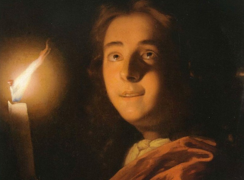 Godfried Schalken, lachende man met kandelaar ca. 1695-1700 Part. collectie