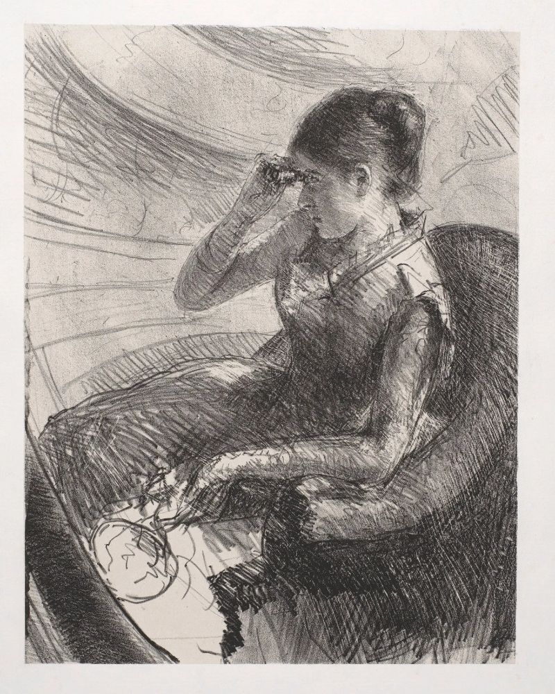 Mary Cassatt, In het theater, ca. 1880, lithografie in zwart op papier 