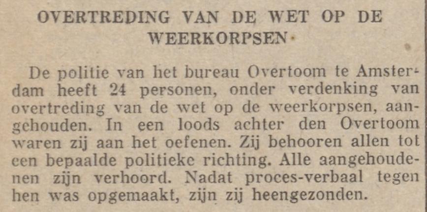 Overtreding van de Wet op de Weerkorpsen - Bericht in De Limburger van 23-02-1940