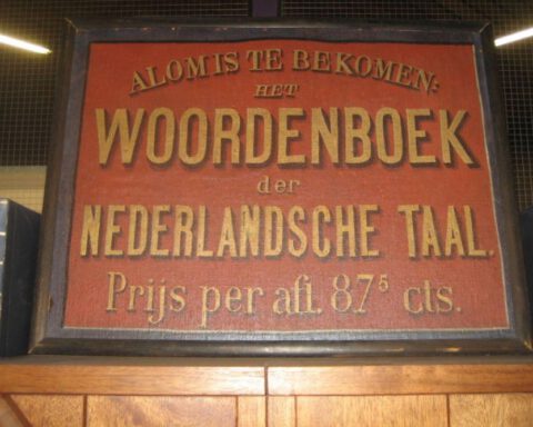 Negentiende-eeuwse reclame voor een 'woordenboek der Nederlandsche Taal'