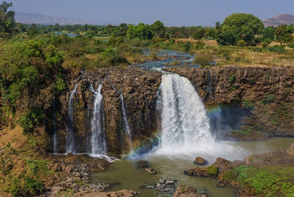 Blauwe Nijlwatervallen in de buurt van de Ethiopische stad Bahir Dar