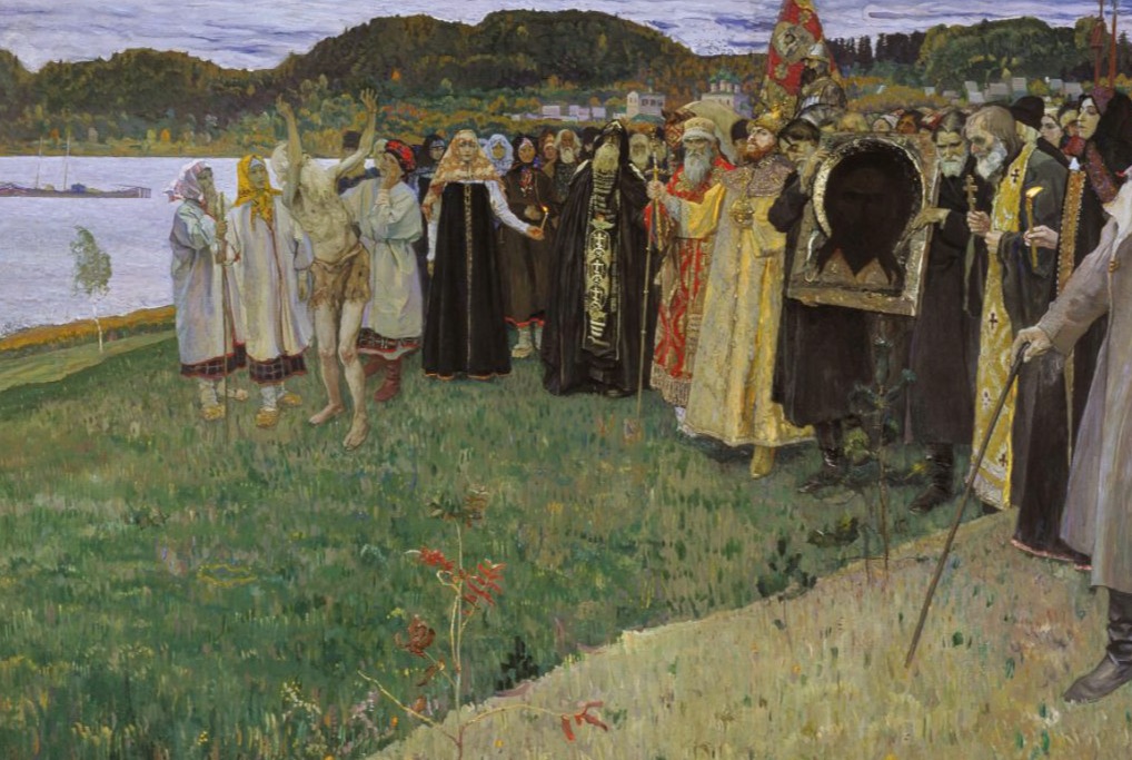 Detail van het schilderij 'In Rusland' van Mikhail Nesterov, 1914
