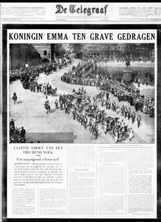 Bericht in De Telegraaf over de uitvaart van koningin Emma
