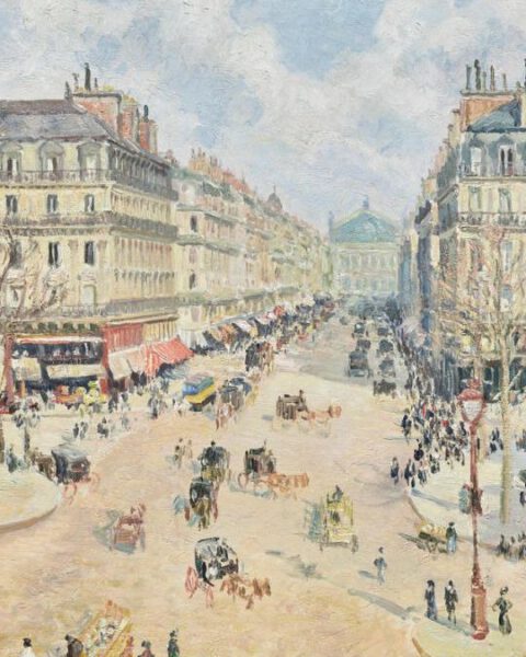 De door Haussmann aangelegde Avenue de l'Opéra in Parijs, vastgelegd door Camille Pissarro, 1898