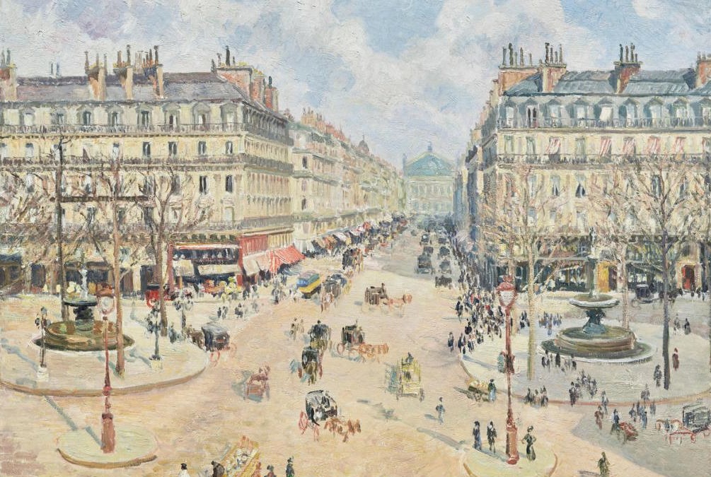 De door Haussmann aangelegde Avenue de l'Opéra in Parijs, vastgelegd door Camille Pissarro, 1898