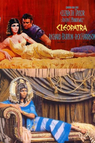 Boven Elizabeth Taylor als Cleopatra op de poster van de gelijknamige film (1963). Onder Janet Jackson als Cleopatra op een poster van de MTV video music awards 1999. Afbeelding: auteur.