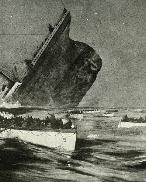 Tekening van de zinkende Titanic, 1913