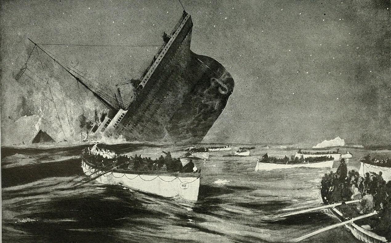 Tekening van de zinkende Titanic, 1913