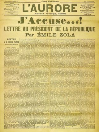 J 'Accuse...! - De voorpagina van L'Aurore van 13 januari 1898 met een deel van de brief van Émile Zola