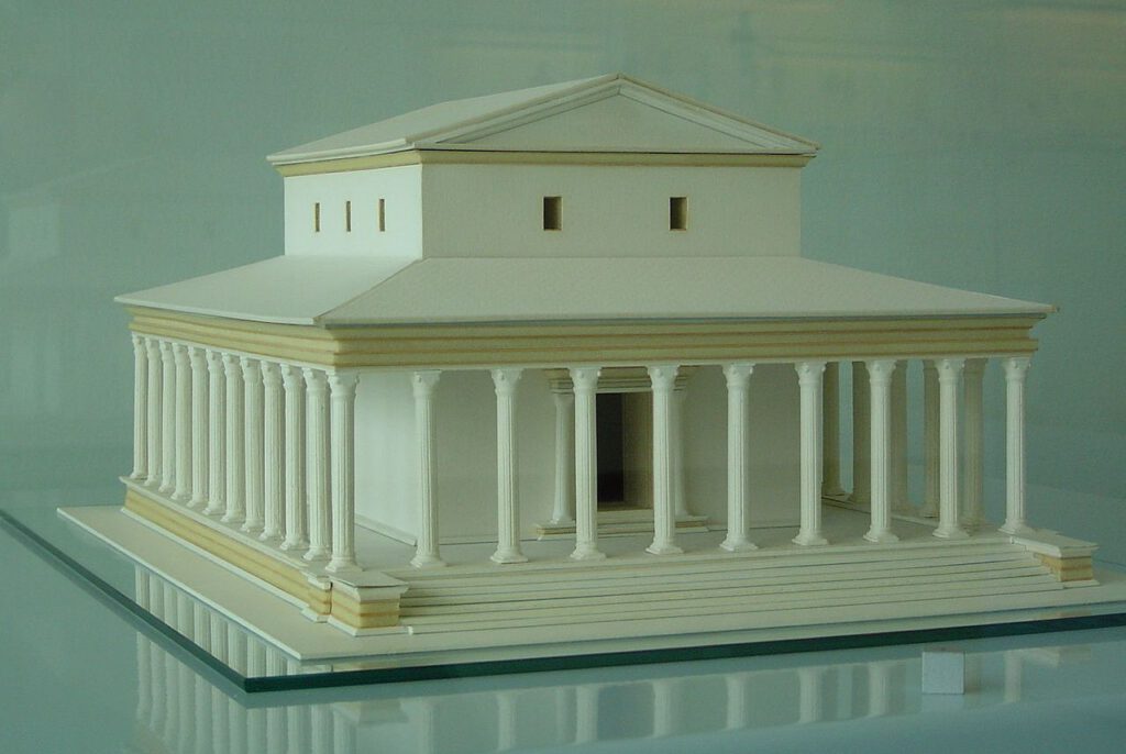 Maquette van de Romeinse tempel van Elst
