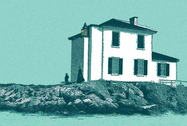De vuurtoren op het eiland Lime Rock voor de kust van Newport op Rhode Island. De kleinste in het boek beschreven vuurtoren. – Sfeerbeeld van José Luis González Macías