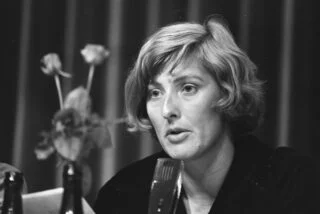 Ria Beckers tijdens een PPR-congres in Amsterdam, 197