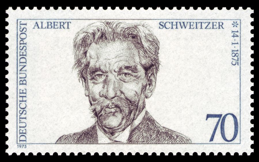 Albert Schweitzer op een Duitse postzegel, 1975